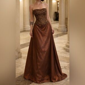 Jovani Beaded Bronze Evening Gown Dress Size 10